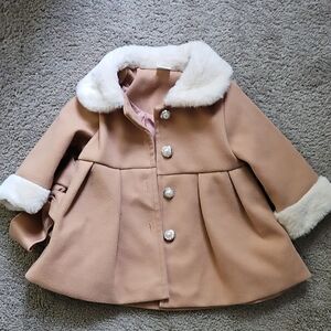 Kids Tan Coat with Faux Fur Trim